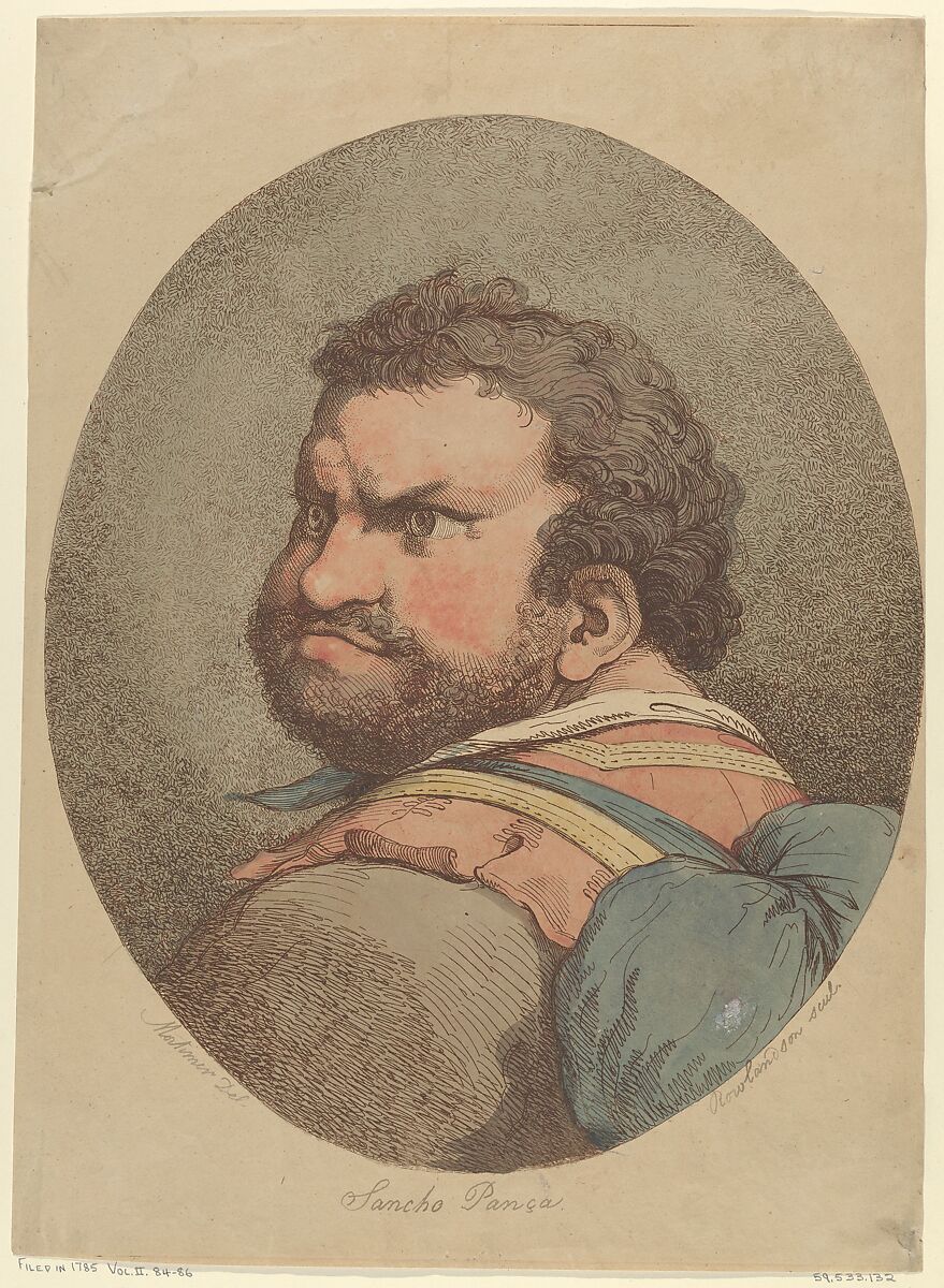 Sancho Panza, from Don Quixote, Etching attributed to Thomas Rowlandson (British, London 1757–1827 London), Etching, hand-colored; proof 