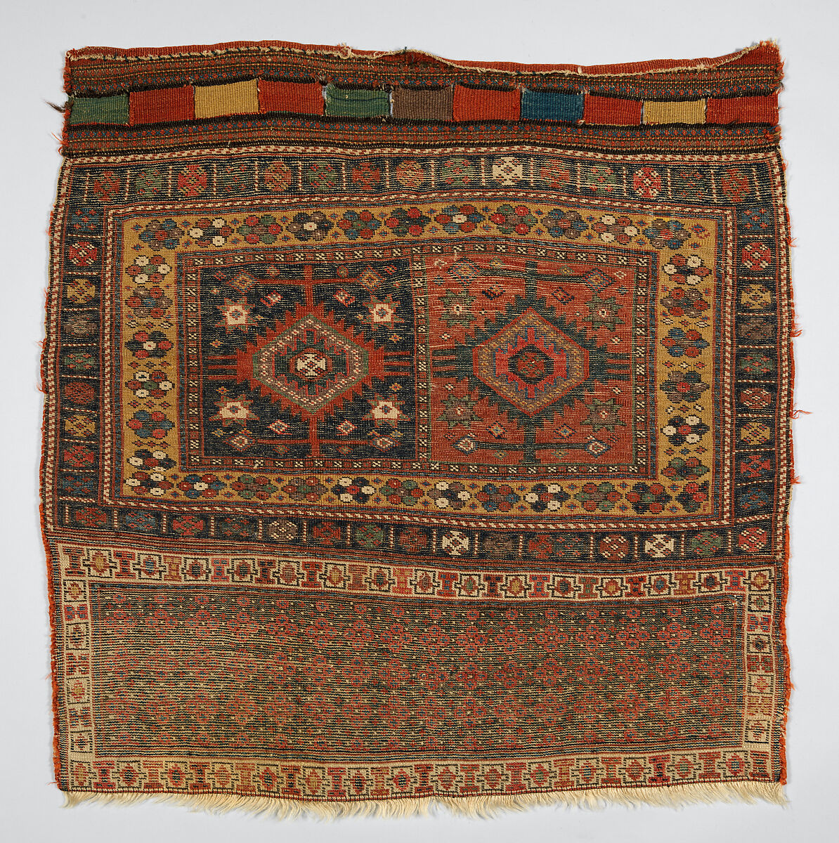Face from a Large Bag (Chuval), Wool (warp, weft, and pile); asymmetrically knotted pile, tapestry weave