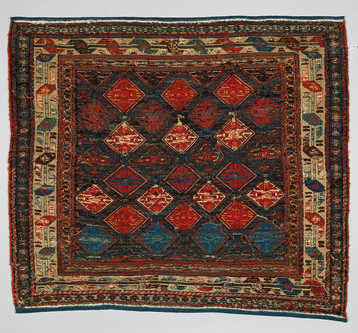 Face of Half a Double Saddle Bag (Khorjin), Wool (warp, ground weft, and sumak weft); sumak extra-weft wrapping with two-color chaining