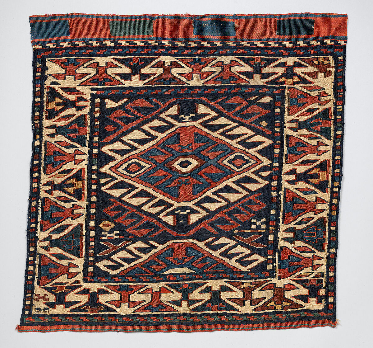 Face of Half a Double Saddle Bag (Khorjin), Wool (warp, sumak weft, and tapestry weft); sumak simple weft wrapping (no ground weft) and tapestry (kilim) with slits for closure 