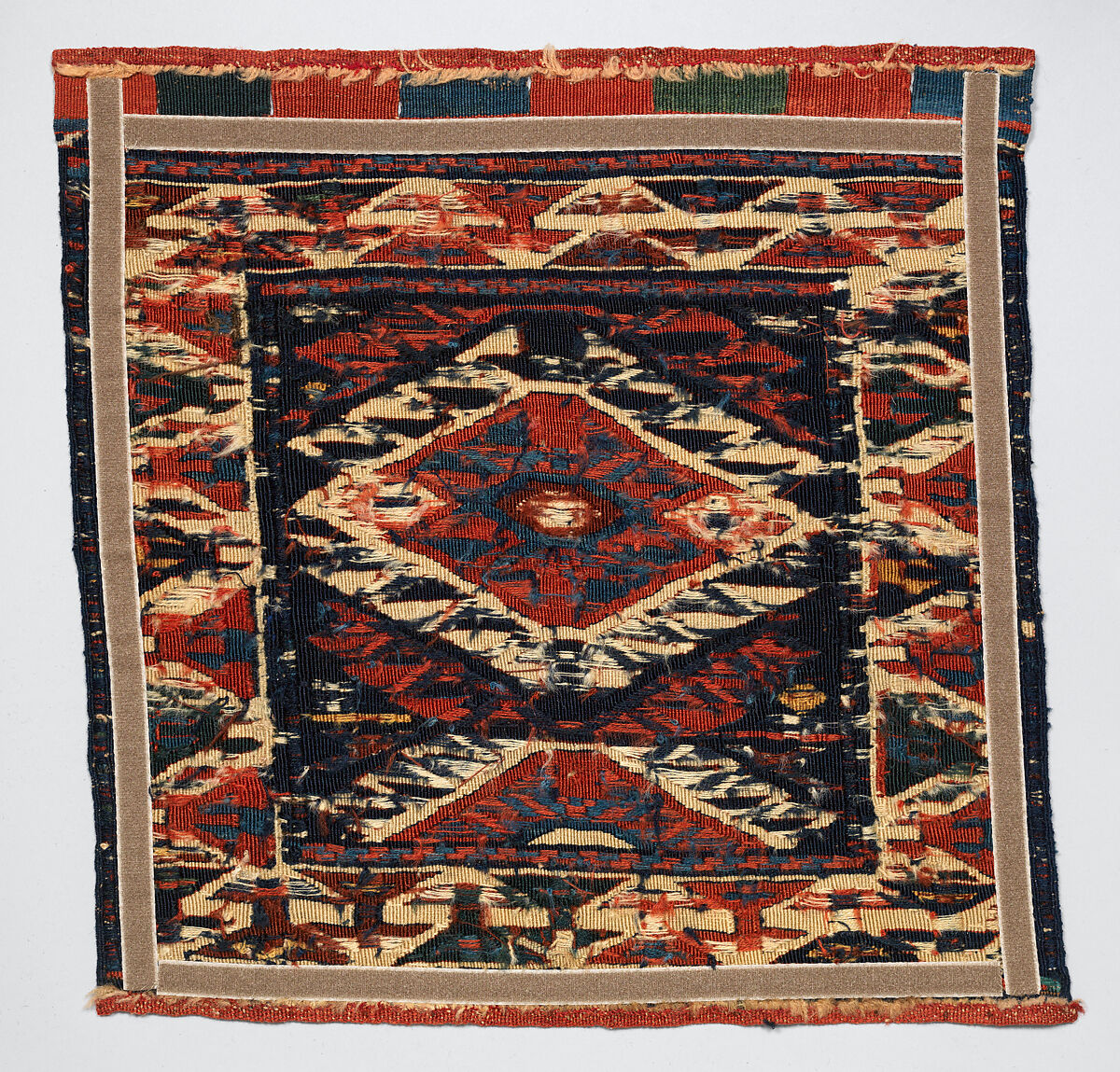 Face of Half a Double Saddle Bag (Khorjin), Wool (warp, sumak weft, and tapestry weft); sumak simple weft wrapping (no ground weft) and tapestry (kilim) with slits for closure