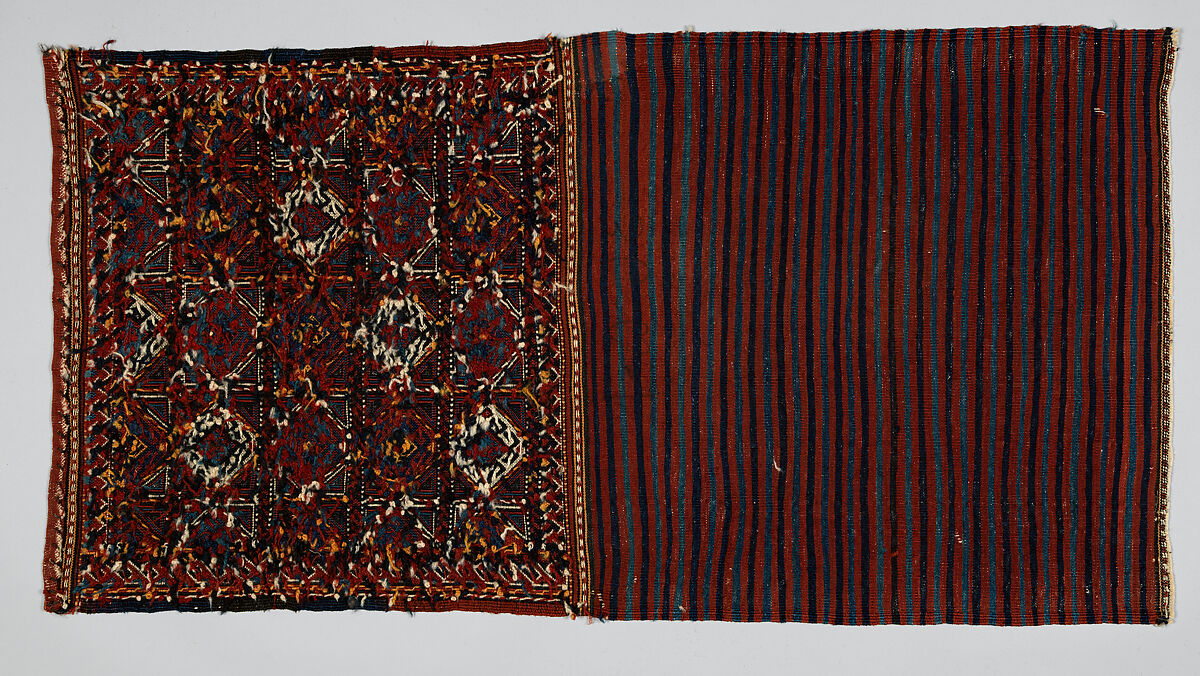 Half of Double Saddle Bag (Khorjin), Wool; sumak brocaded, tapestry weave