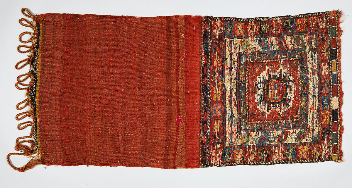 Face from Half of Double Saddle Bag (Khorjin), Wool; sumak brocaded, tapestry weave