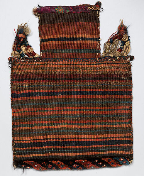 Salt Bag with Tassels, Wool; sumak brocaded (front), tapestry weave (back), pile weave (bottom), asymmetrically knotted pile