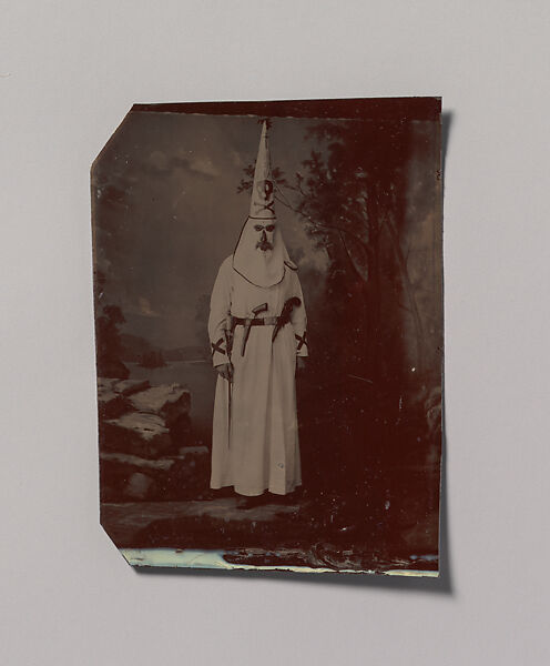 [Ku Klux Klansman with Two Pistols and a Sword], Owen A. Kenefick (American, Lawrence, Massachusetts ca. 1858–after 1930), Tintype 