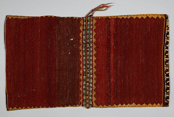 Double Saddle Bag (Khorjin), Wool; pile weave, brocaded (front), wool tapestry weave (back), doublecloth