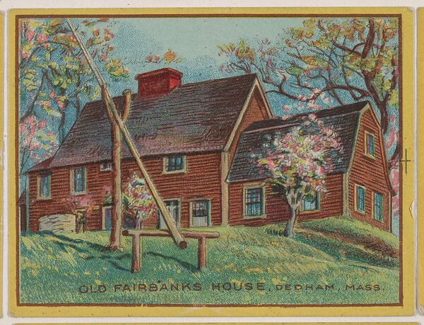 Old Fairbanks House Dedham, Mass., collector card from the Famous Buildings series (D30), issued by the Weber Baking Company, Issued by Weber Baking Company, Commercial color lithograph 