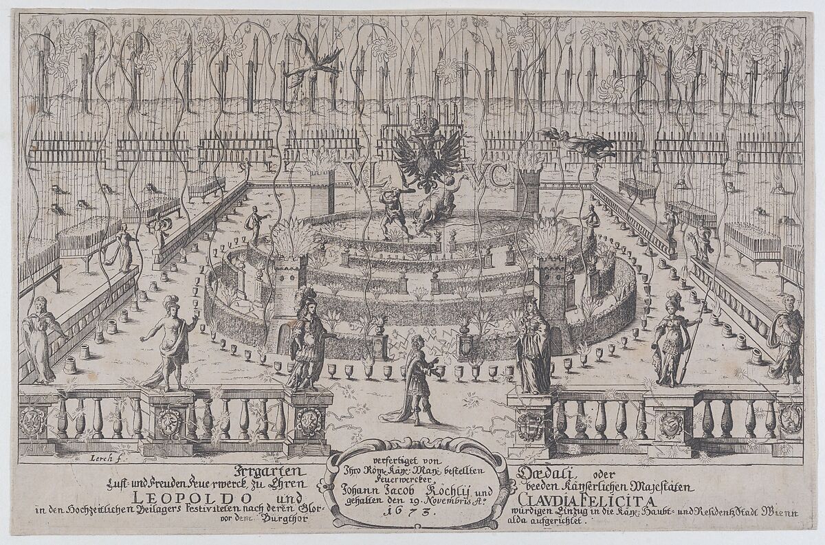 Fireworks display, Nuremberg, 1659, Anonymous, Etching 