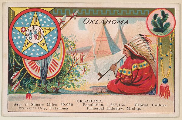 Oklahoma, postcard from the Cards of States series (D22), issued by the Cushman Bread Company, Issued by Cushman Bread Company, Commercial color lithograph 