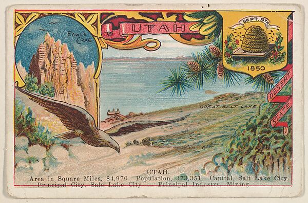 Utah, postcard from the Cards of States series (D22), issued by the Cushman Bread Company, Issued by Cushman Bread Company, Commercial color lithograph 