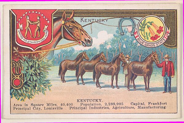 Kentucky, postcard from the Cards of States series (D22), issued by the Cushman Bread Company, Issued by Cushman Bread Company, Commercial color lithograph 