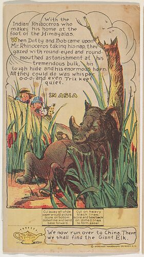 Indian Rhinoceros, Asia, collector card from the Dotty, Bob and Trix Cards series (D27), issued by the Pryor Baking Company