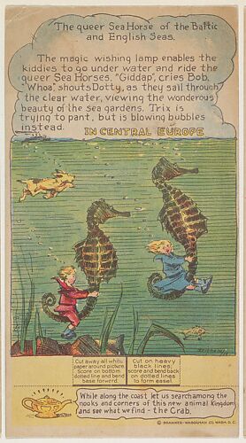 The Queer Sea Horse of the Baltic and English Seas, Central Europe, collector card from the Dotty, Bob and Trix Cards series (D27), issued by the Pryor Baking Company