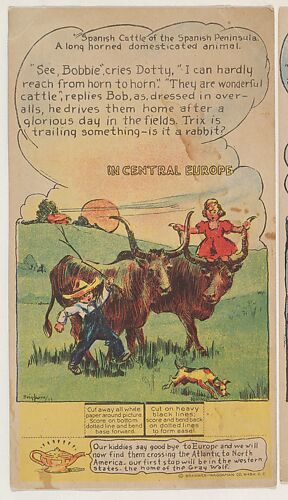 Spanish Cattle of the Spanish Peninsula, Central Europe, collector card from the Dotty, Bob and Trix Cards series (D27), issued by the Pryor Baking Company