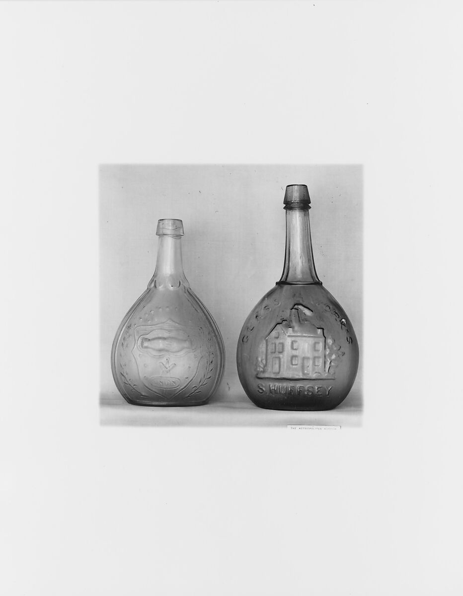 Figured bottle, Probably Isabella Glass Works/ New Brooklyn Glass Works (ca. 1850–1876), Blown-molded glass, American