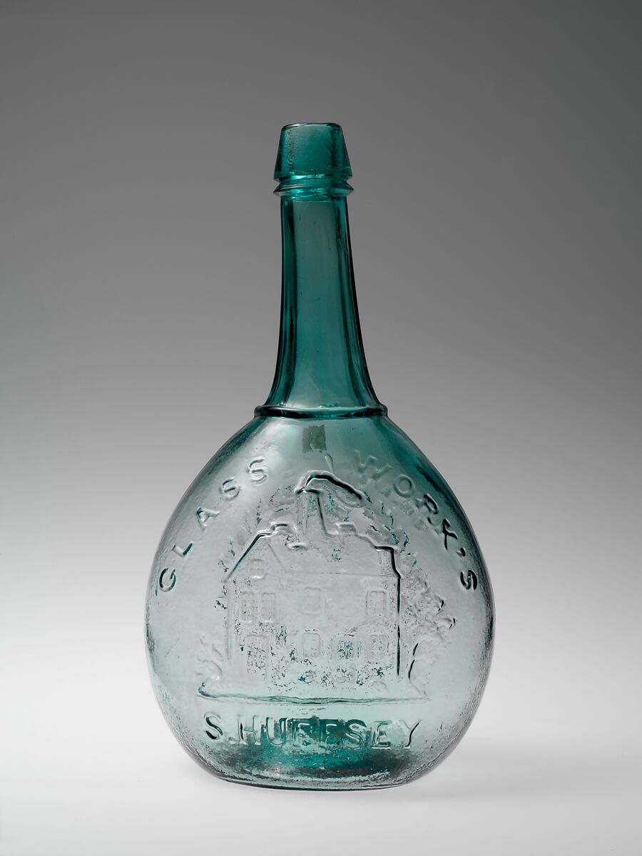 Figured bottle, Probably Isabella Glass Works/ New Brooklyn Glass Works (ca. 1850–1876), Blown-molded glass, American 