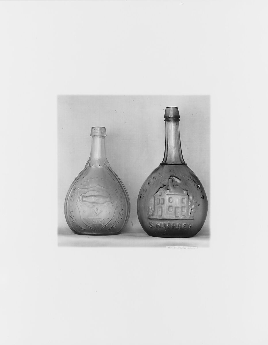 Quart Bottle, A. R. Samuels, Free-blown molded aquamarine glass, American 
