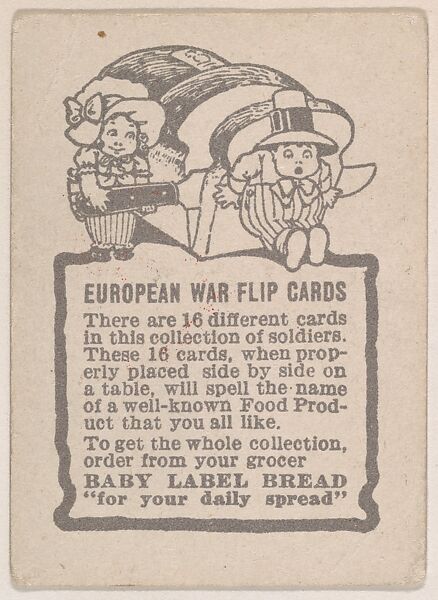 Card verso, bakery insert from the European War Flip Cards series (D28), issued by the Welle-Boettler Bakery Company, Issued by Welle-Boettler Bakery Company, Commercial color lithograph 