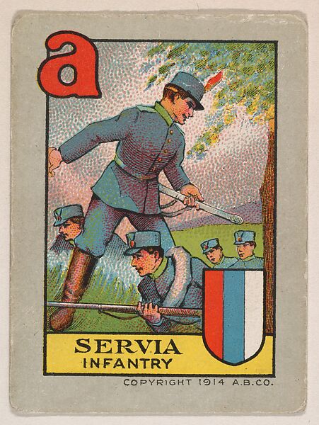 Servia, Infantry, bakery insert from the European War Flip Cards series (D28), issued by the Welle-Boettler Bakery Company, Issued by Welle-Boettler Bakery Company, Commercial color lithograph 