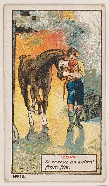 How to Rescue an Animal From Fire, No. 16, bakery insert card from the How To Do It series (D45), issued by the Welle-Boettler Bakery Company, Issued by Welle-Boettler Bakery Company, Commercial color lithograph 