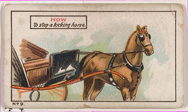 How to Stop a Kicking Horse, No. 9, bakery insert card from the How To Do It series (D45), issued by the Welle-Boettler Bakery Company, Issued by Welle-Boettler Bakery Company, Commercial color lithograph 