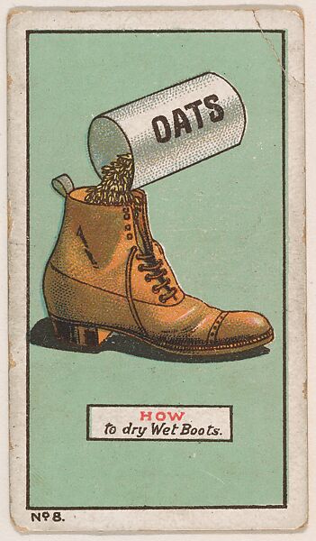 How to Dry Wet Boots, No. 8, bakery insert card from the How To Do It series (D45), issued by the Welle-Boettler Bakery Company, Issued by Welle-Boettler Bakery Company, Commercial color lithograph