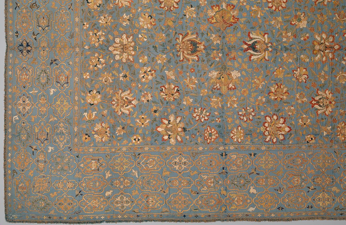 Furniture Cover for Table, Silk and metal thread embroidery on plain weave silk; lined with cotton, China for British or Persian market (?)