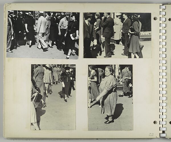 [Pedestrians, New York City: Empty Foreground; Three Men, Three Women; Woman in Polkadot Dress and Fur Collar; Woman in Eyeglasses and Floral Print Dress, Before Electric Shaver Window Display]