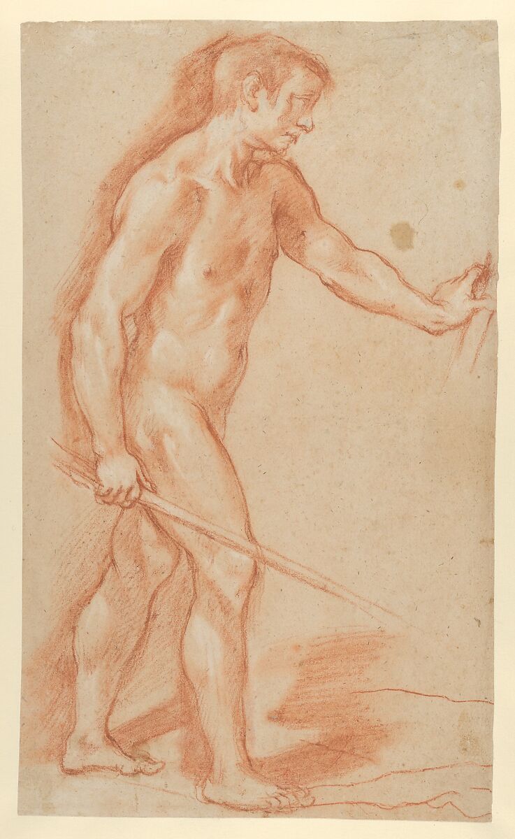 Standing Male Nude, Attributed to Agostino Ciampelli (Italian, Florence 1565–1630 Rome), Red chalk 