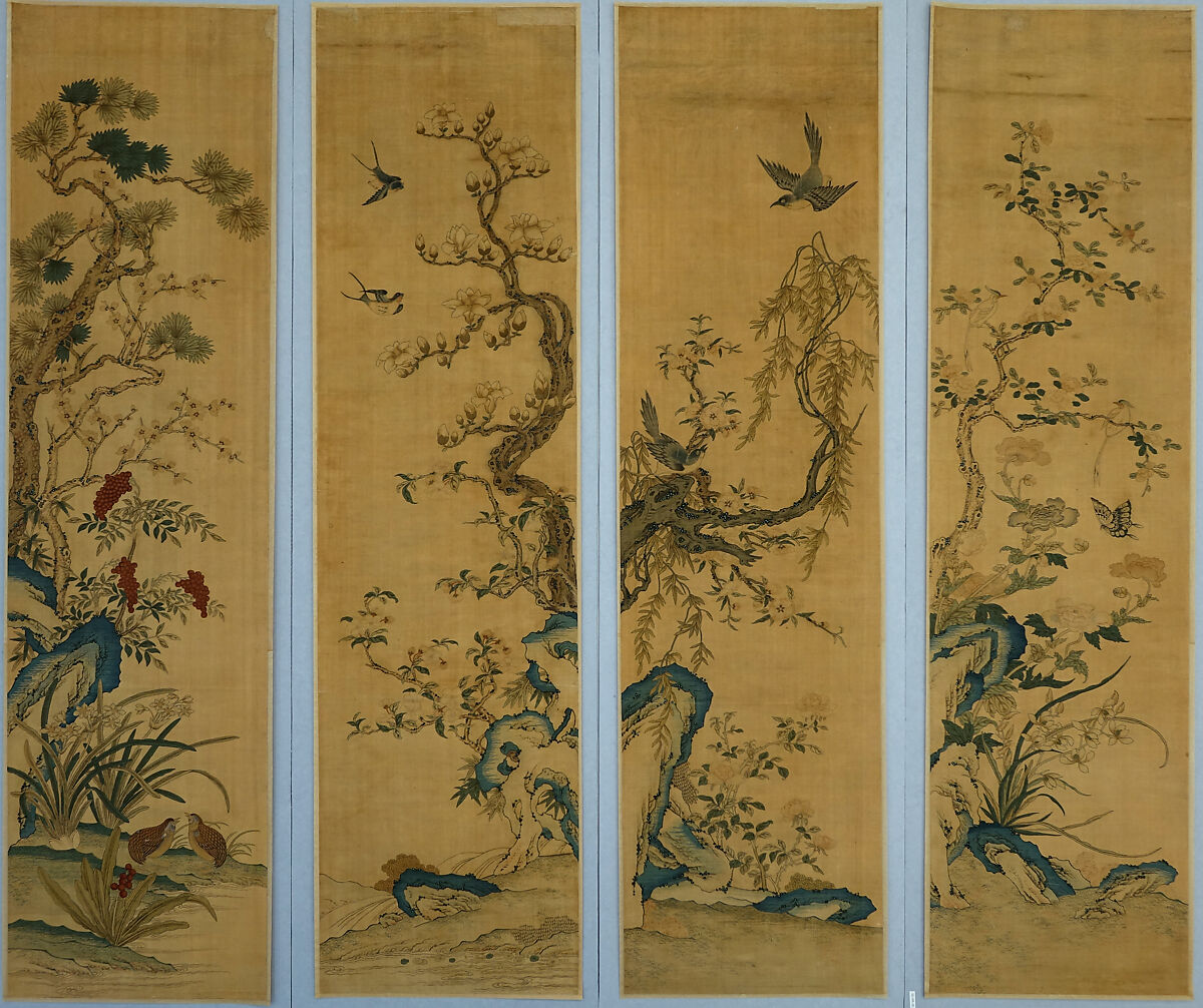 Panel with flowers and birds (spring scene), Silk tapestry (kesi) with hand painted pigment, China