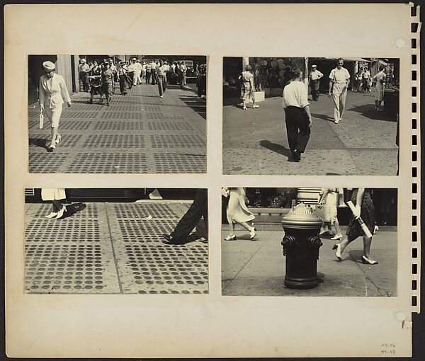 [Pedestrians, New York City: On Street with Sidewalk Skylights, New York City; Man with Back Turned in Foreground; Feet of Male and Female Pedestrians on Sidewalk Skylights; Fire Hydrant in Foreground], Rudy Burckhardt (American (born Switzerland), Basel 1914–1999 Searsmont, Maine), Gelatin silver print 