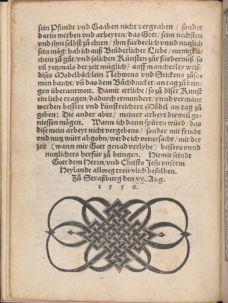 New Modelbüch allen Nägerin u. Sydenstickern (dedicatory page, 2v), Hans Hoffman (German, active Strasbourg, 1556), Woodcut 