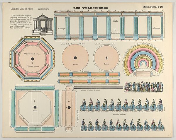 The Velocipedes, from the Grandes Constructions, no. 518, Imagerie d&#39;Épinal, Pellerin &amp; Cie., Lithograph with hand-coloring 
