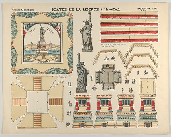 The Statue of Liberty, from the Grandes Constructions, no. 417, Imagerie d&#39;Épinal, Pellerin &amp; Cie., Lithograph with hand-coloring 