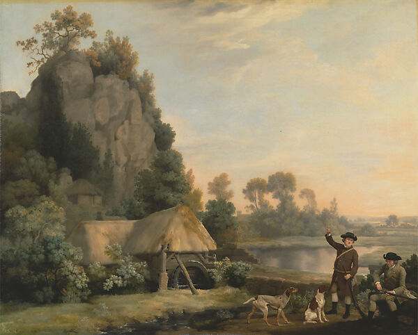 Two Gentlemen Going a Shooting, with a View of Creswell Crags, Taken on the Spot, George Stubbs (British, Liverpool 1724–1806 London), Oil on canvas 