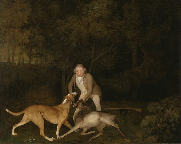 Freeman, the Earl of Clarendon's gamekeeper, with a dying doe and hound, George Stubbs (British, Liverpool 1724–1806 London), Oil on canvas 