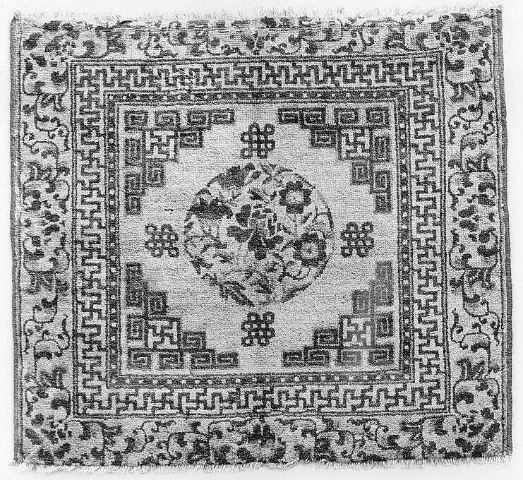 Cushion Cover or Kneeling Mat, Foundation: cotton warp and weft;  wool knotting, China 