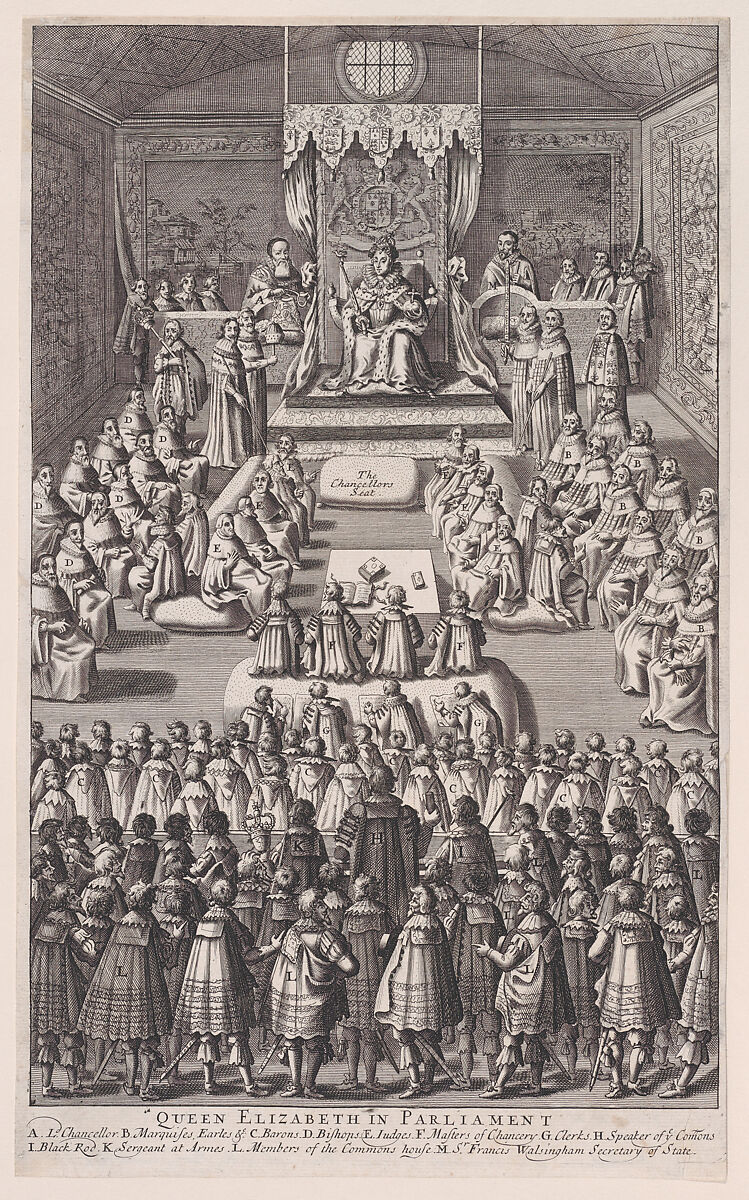Queen Elizabeth in Parliament, Anonymous, 17th century, Engraving 