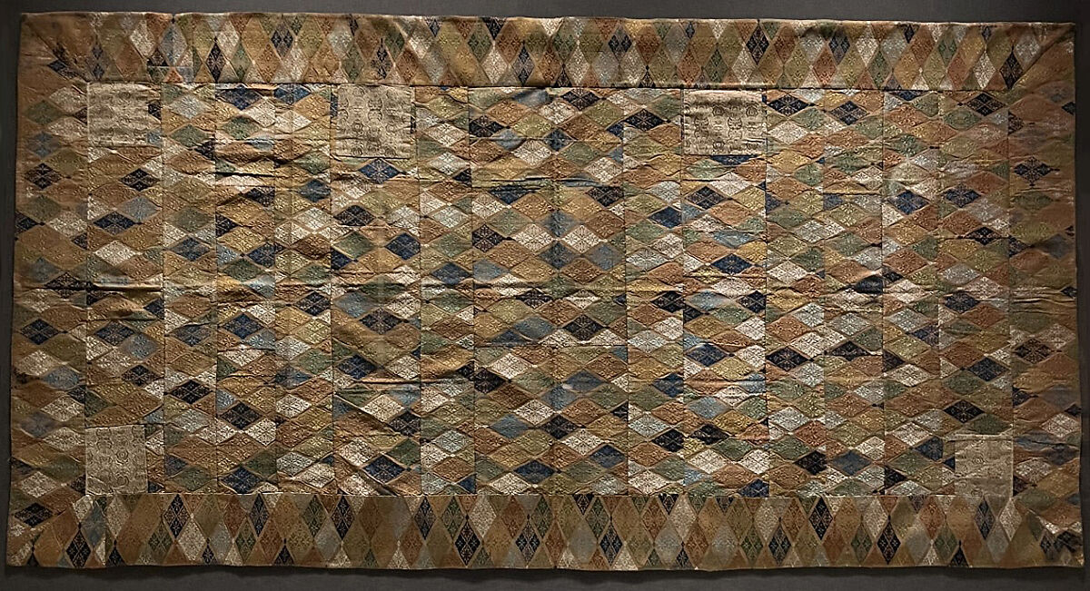 Seven-Panel Buddhist Monk’s Vestment (Shichijō kesa) with Floral-Lozenge Pattern, Twill-weave silk with supplementary weft patterning, Japan