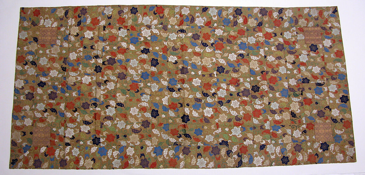 Buddhist Vestment (Kesa) with Clematis Flowers, Leaves, and Vines, Body of the kesa: brocaded silk twill (karaori); Squares: silk and metallic-thread lampas, Japan 