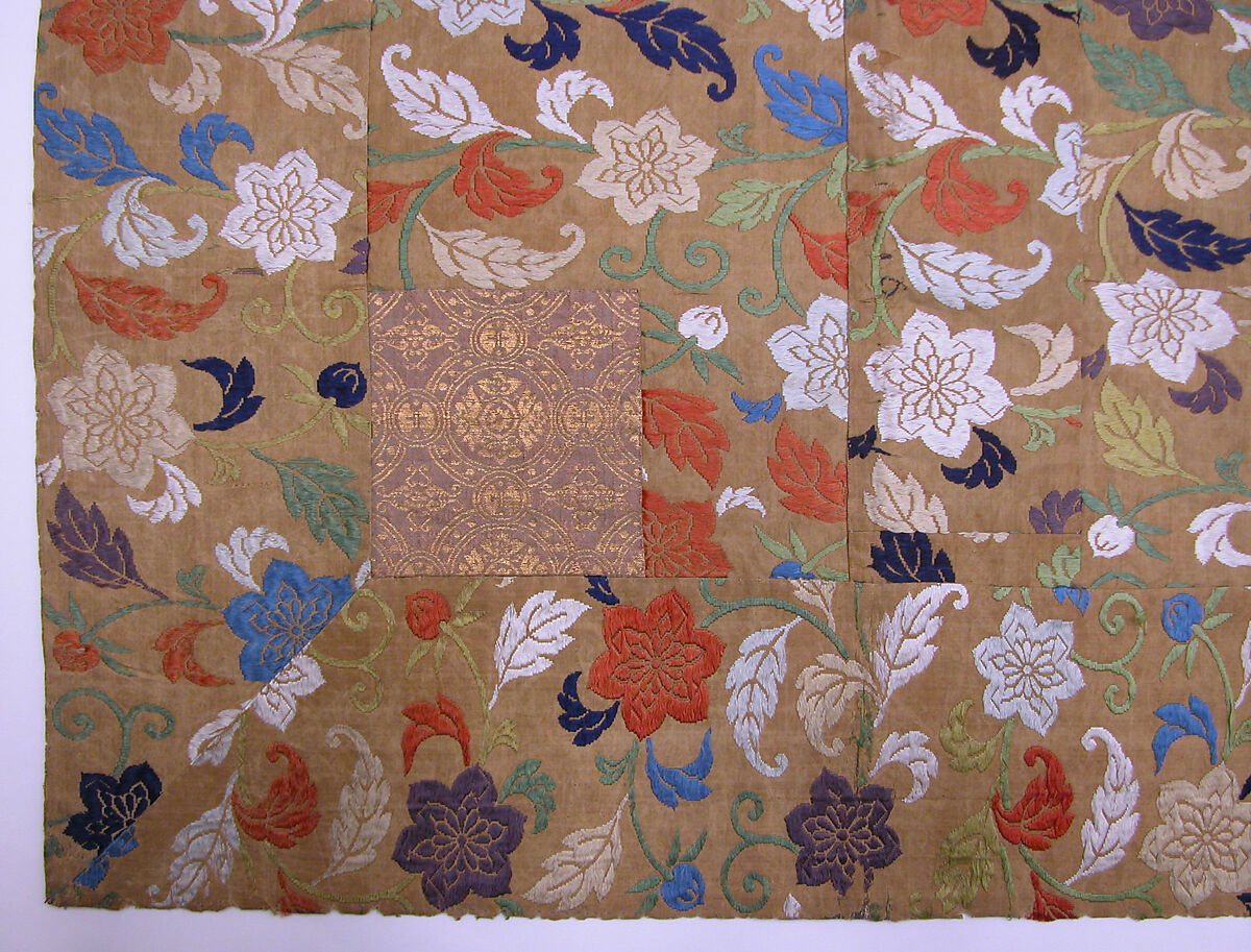 Buddhist Vestment (Kesa) with Clematis Flowers, Leaves, and Vines, Body of the kesa: brocaded silk twill (karaori); Squares: silk and metallic-thread lampas, Japan