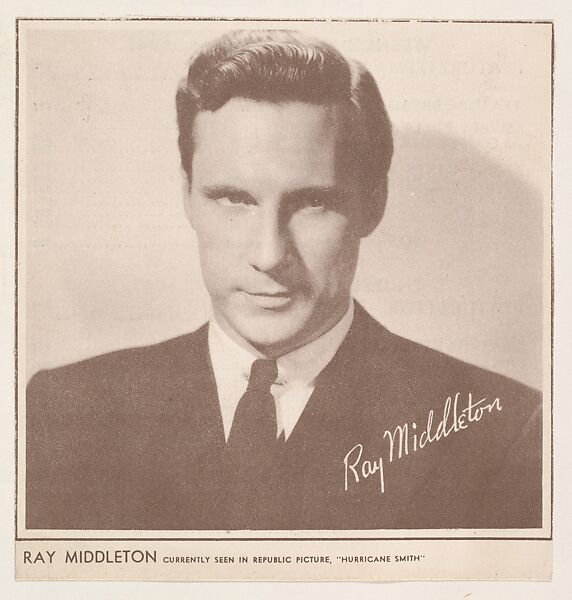 Ray Middleton, bakery card from the Film Celebrities series (D31), issued by the Ward Baking Company, Issued by Ward Baking Company, Commercial photolithograph 