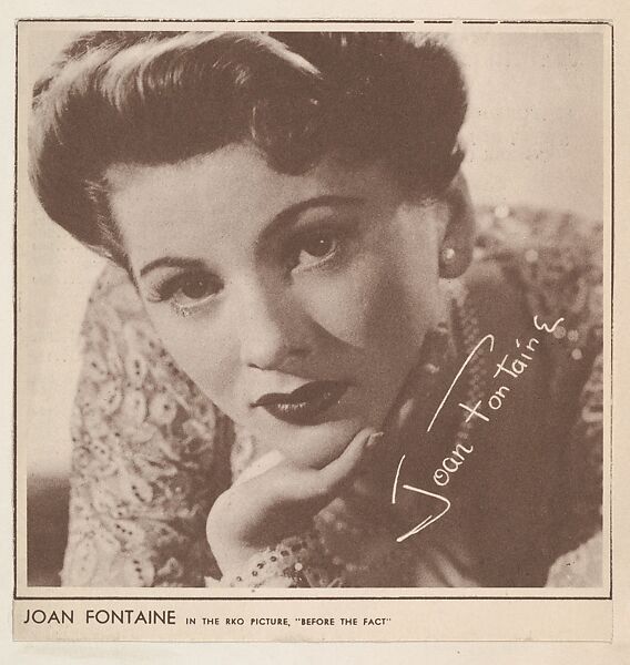 Joan Fontaine, bakery card from the Film Celebrities series (D31), issued by the Ward Baking Company, Issued by Ward Baking Company, Commercial photolithograph 