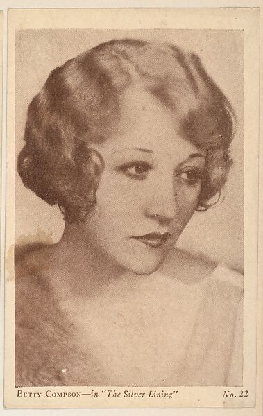 Betty Compson, No. 22, bakery card from the Film Stars series (D32), issued by the Drake Brothers Bakery, Issued by Drake Brothers Bakery, Commercial photolithograph 