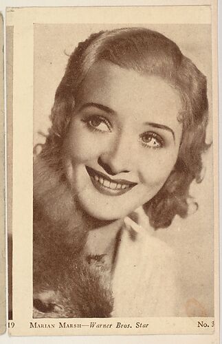 Marian Marsh, No. 3, bakery card from the Film Stars series (D32), issued by the Drake Brothers Bakery