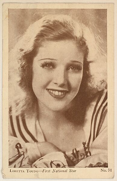 Loretta Young, No. 31, bakery card from the Film Stars series (D32), issued by the Drake Brothers Bakery, Issued by Drake Brothers Bakery, Commercial photolithograph 