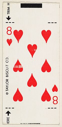 8 of Hearts, bakery card from the Playing Cards series (D98), issued by the Taylor Biscuit Company