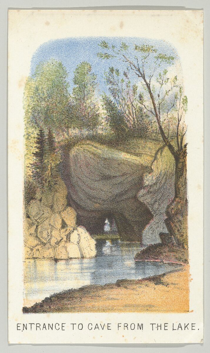 Entrance to Cave from the Lake, from the series, Views in Central Park, New York, Part 2, Louis Prang &amp; Co. (Boston, Massachusetts), Color lithograph 