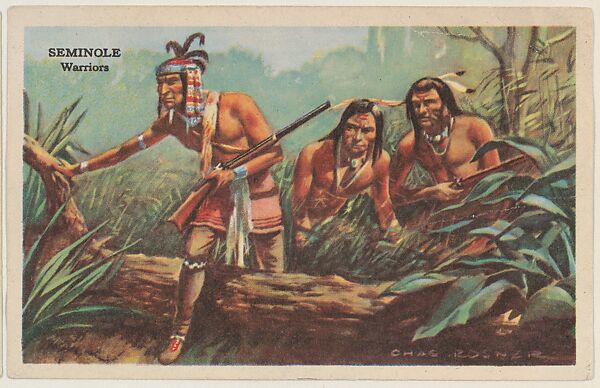 Seminole, Warriors, bakery card from the American Indian Tribes Scenes series (D39-1), issued by the Gordon Bread Company, Issued by Gordon Bread Company, Commercial color lithograph 