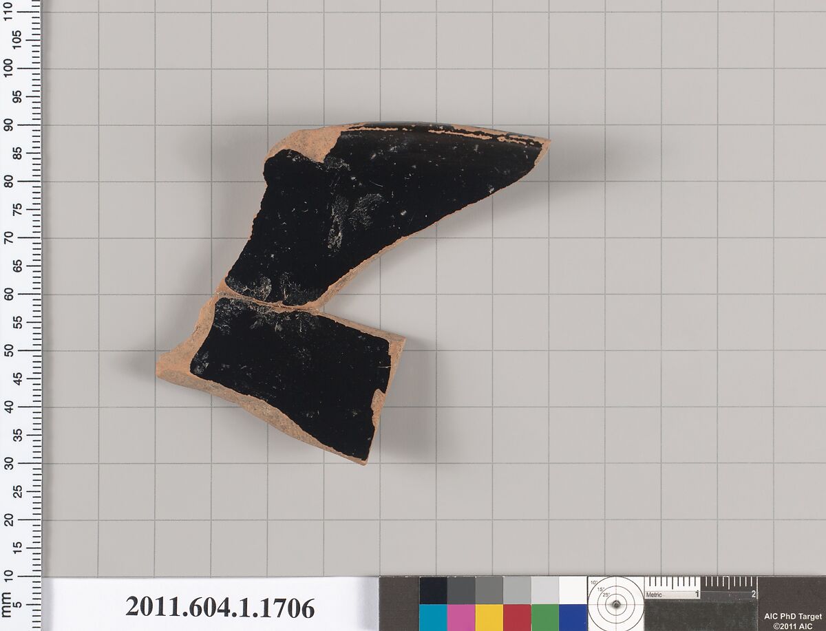 Terracotta rim fragment of a kylix (drinking cup), Terracotta, Greek, Attic